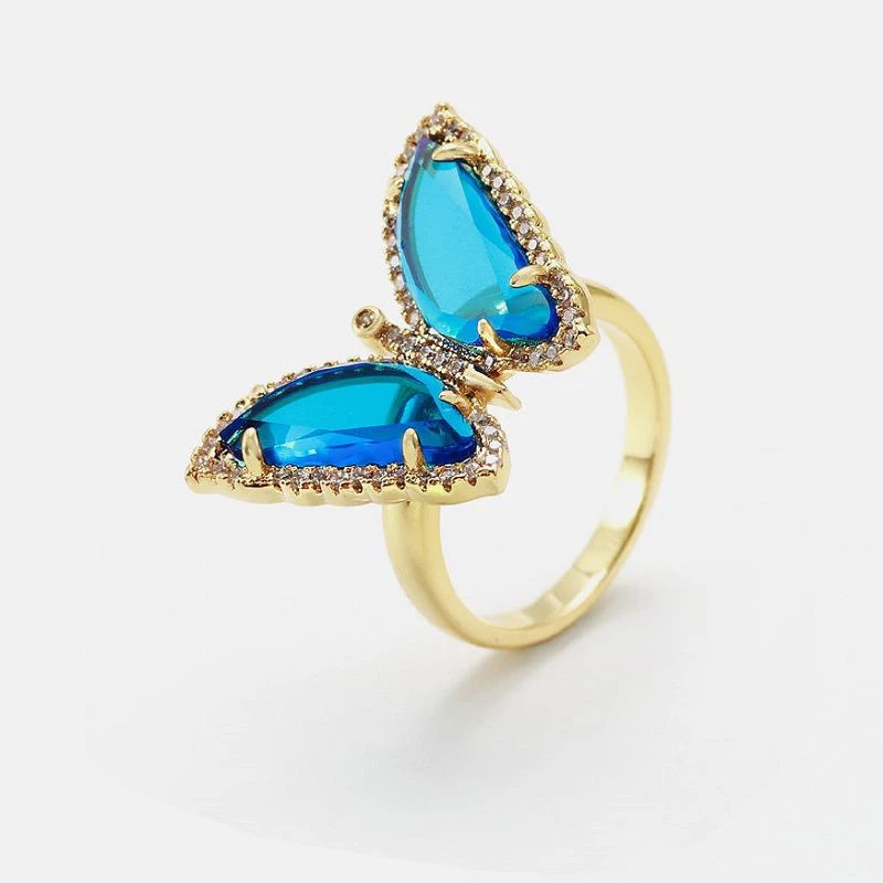 Preciós anell d'animals papallona de plata